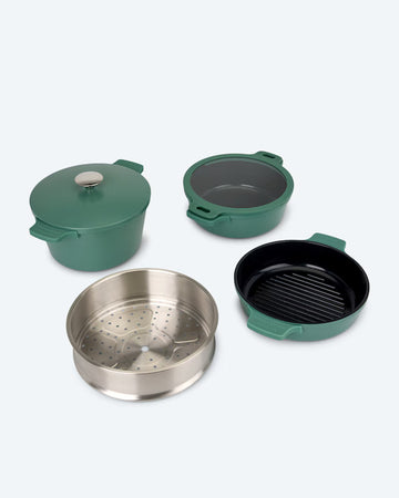 Kaufen grun Kochgeschirr-Set 6tlg. Topf Pfanne Edelstahl Induktionsboden Backofen Stapelbar