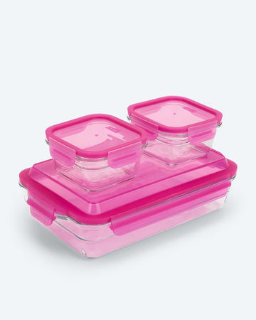 Kaufen fuchsia Glasdosen-Set Frischhaltedosen 3tlg Glas Luftdicht Auslaufsicher Mikrowellenfest