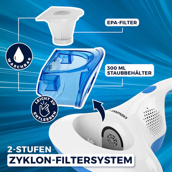 CLEANmaxx Milben-Handstaubsauger Antimilben-Sauger mit UV-C-Licht & Filter ROT