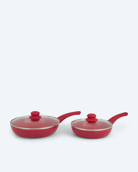 Kaufen rot Pfannenset 2x Pfanne und 2x Glasdeckel für Induktion Platzsparend Stapelbar