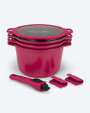 Kochgeschirr-Set mit Griff 5tlg. Bratpfanne, Topf & Grillpfanne Induktion Rosa-2