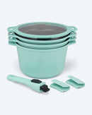 Kochgeschirr-Set mit Griff 5tlg. Bratpfanne Topf & Grillpfanne Induktion Minze-2