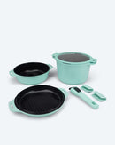 Kochgeschirr-Set mit Griff 5tlg. Bratpfanne Topf & Grillpfanne Induktion Minze-3