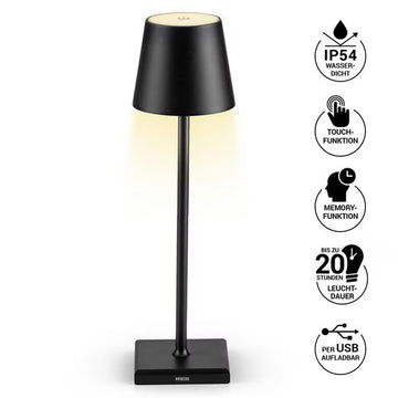N8WERK USB-Tischleuchte LED-Akku-Tischlampe Dimmbar IP54 Touch-Funktion WEIß