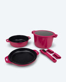 Kochgeschirr-Set mit Griff 5tlg. Bratpfanne, Topf & Grillpfanne Induktion Rosa-1