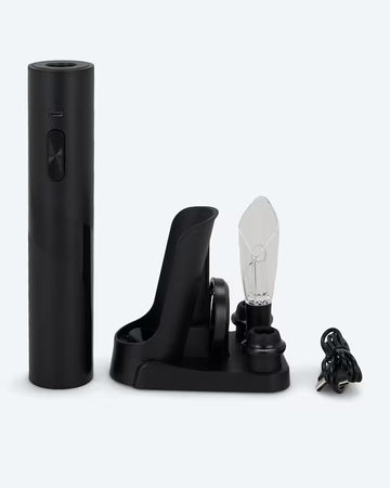 Elektrisches 2in1 Weinöffner Set & Vakuumstöpsel mit Ladestation Schwarz