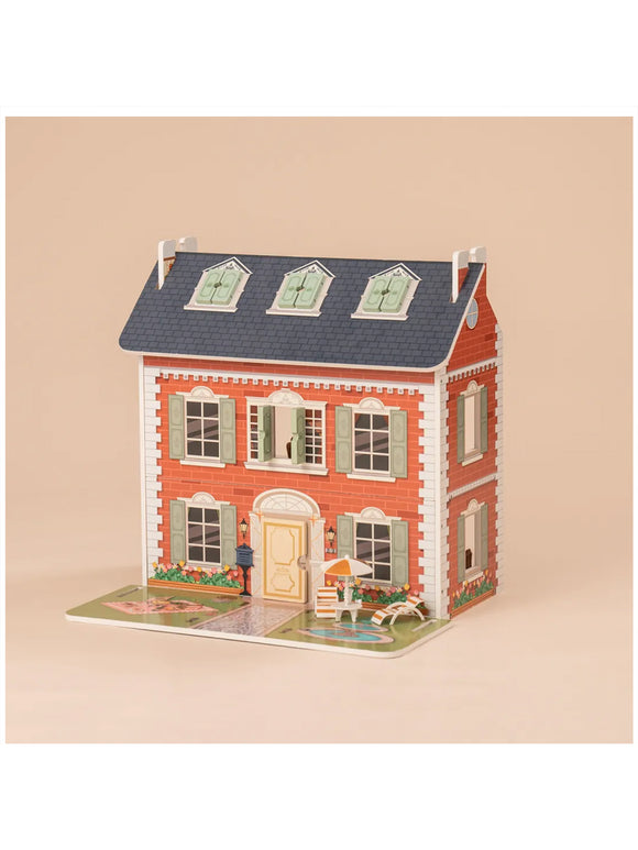 ROBUD 3 in 1 Puppenhaus aus Holz für Kinder mit Zubehör Möbel Geschenk
