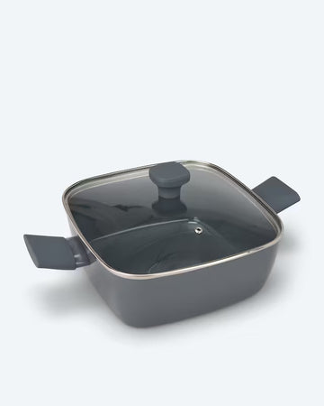 Kaufen grau Viereckpfanne mit Glasdeckel Braten Fleisch Gemüse Soft-Touch-Griffe Induktion