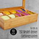 Teebeutel Spender 10 Fächer Aufbewahrungsbox Teekiste Teekasten Bambus Holz Box-3