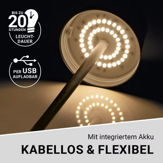 N8WERK USB-Tischleuchte LED-Akku-Tischlampe Dimmbar IP54 Touch-Funktion WEIß