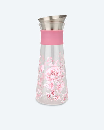 Wasserkaraffe Glaskanne Wasserkrug Rosen-Design 1L Spülmaschinenfest Rutschfest