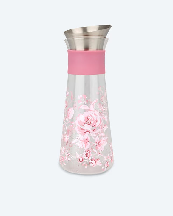 Wasserkaraffe Glaskanne Wasserkrug Rosen-Design 1L Spülmaschinenfest Rutschfest