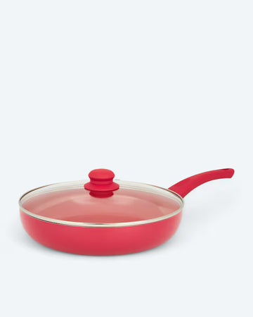 Kaufen rot Bratpfanne Pfanne 28 cm mit Glasdeckel Induktion Aluminium mit Soft-Touch-Griff