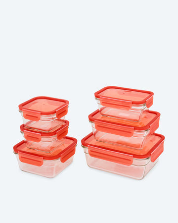 Kaufen rot Glasdosen-Set 6tlg. Glas Backofen Mikrowelle Auslaufsicher &amp; Luftdicht BPA-frei