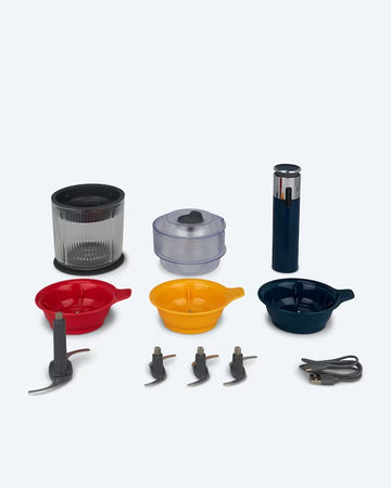 Akku Zerkleinerer 4in1 elektrisch Gemüseschneider Multizerkleinerer USB Kompakt