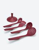 Küchenhelfer-Set 5tlg. mit Ständer Nestbar Platzsparend Löffel Kochzubehör Rot-2