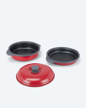 3in1 Mikrowellenkocher Mikrowellen Pfanne Mikrowellengrillpfanne Dunkelrot