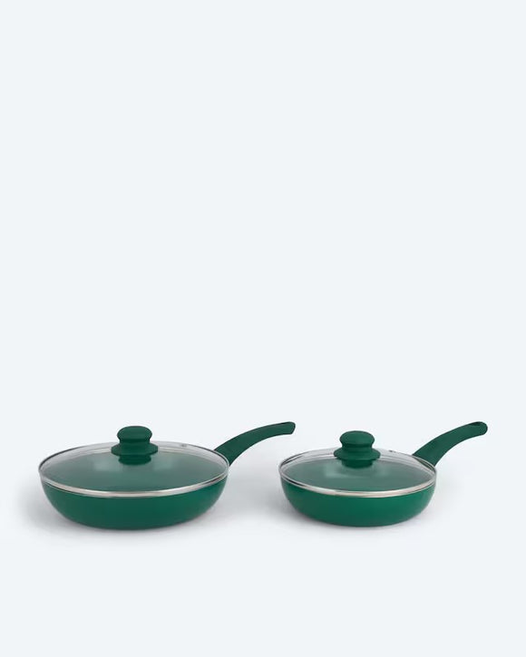 Pfannenset 2x Pfanne und 2x Glasdeckel für Induktion Platzsparend Stapelbar