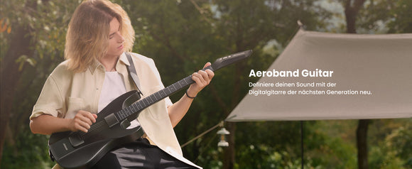 AeroBand Akustik-Elektro-Reisegitarre Saitenlos Abnehmbares Griffbrett Schwarz