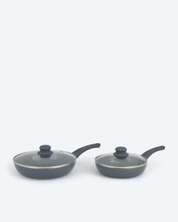 Pfannenset 2x Pfanne und 2x Glasdeckel für Induktion Platzsparend Stapelbar