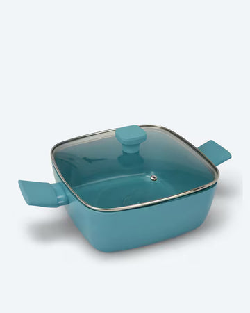 Kaufen blau Viereckpfanne mit Glasdeckel Braten Fleisch Gemüse Soft-Touch-Griffe Induktion