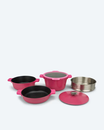 Kochgeschirr-Set 6tlg. Topf Pfanne Edelstahl Induktionsboden Backofen Stapelbar
