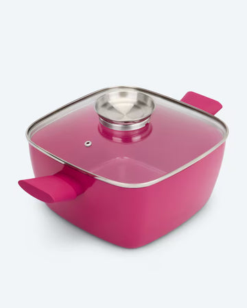 Kaufen rosa Viereckpfanne mit Aromadeckel Dampfablassfunktion Braten Schmoren Garen Induktion