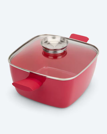 Kaufen rot Viereckpfanne mit Aromadeckel Dampfablassfunktion Braten Schmoren Garen Induktion