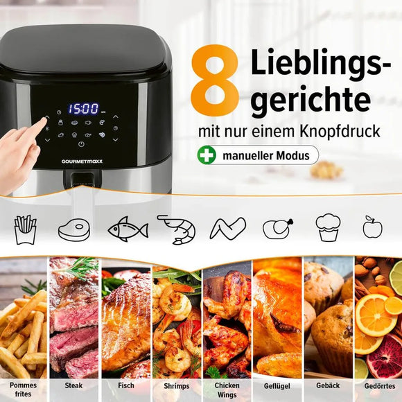 GOURMETmaxx Heißluft-Fritteuse Digital 6,2L 1500W mit 8 Programmen Schwarz