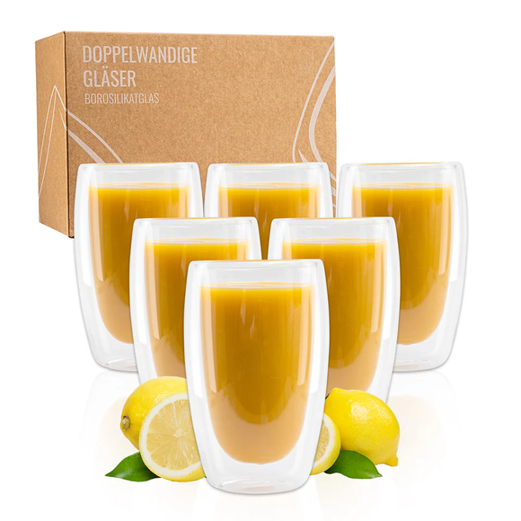 Exitoso Gläser 6er Set doppelwandig Thermogläser Kaffee Tee Froze Latte Smoothie