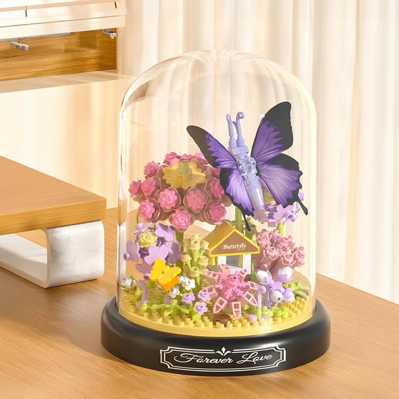 Schmetterling Blumen Bausteine Set 582 Teile Blumenstrauß mit Kuppel und Sockel