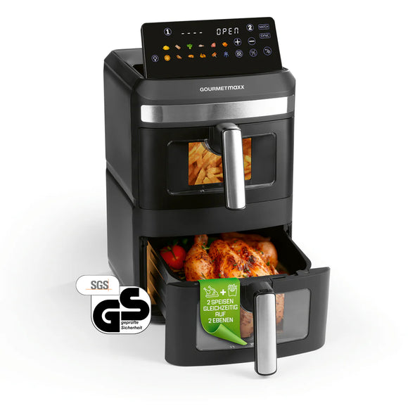 GOURMETmaxx Vertikale Doppelkammer-Heißluftfritteuse 12L