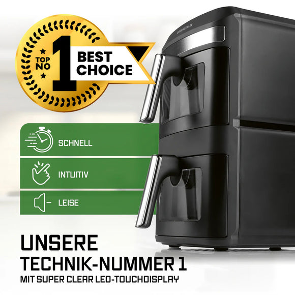 GOURMETmaxx Vertikale Doppelkammer-Heißluftfritteuse 12L