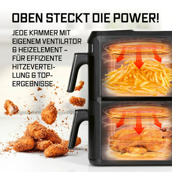 GOURMETmaxx Vertikale Doppelkammer-Heißluftfritteuse 12L