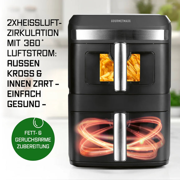 GOURMETmaxx Vertikale Doppelkammer-Heißluftfritteuse 12L