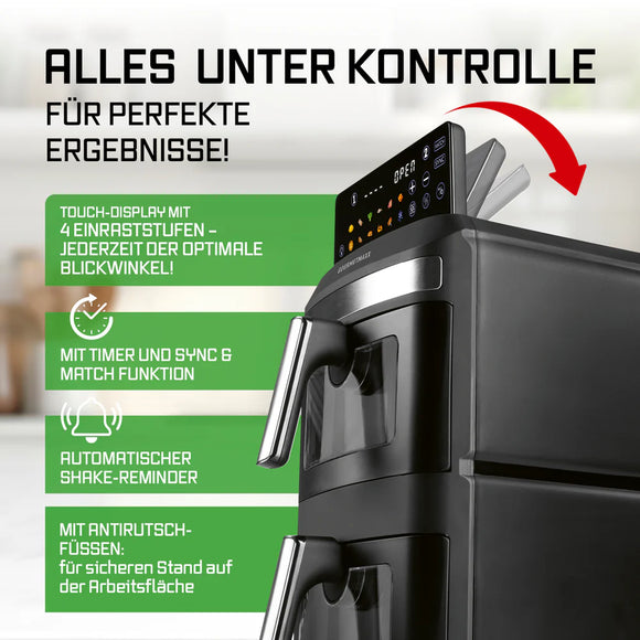 GOURMETmaxx Vertikale Doppelkammer-Heißluftfritteuse 12L