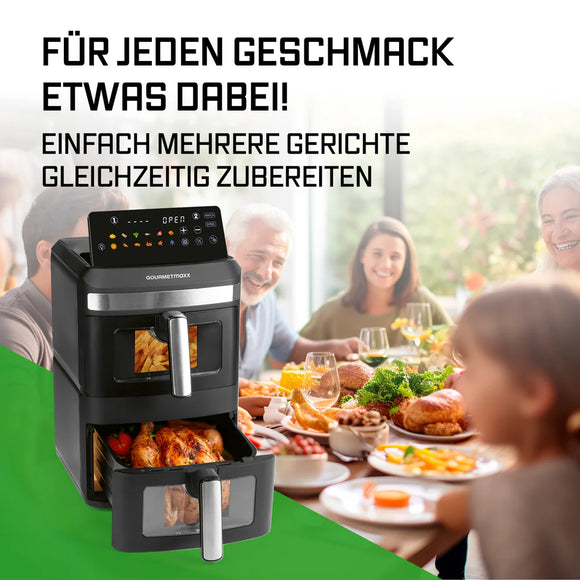 GOURMETmaxx Vertikale Doppelkammer-Heißluftfritteuse 12L