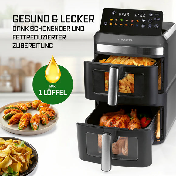GOURMETmaxx Vertikale Doppelkammer-Heißluftfritteuse 12L