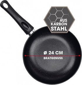 BRATmaxx Karbonstahl-Pfanne Braten Induktion Antihaft Beschichtung 24 cm Schwarz