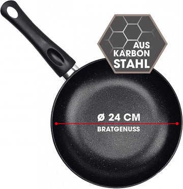BRATmaxx Karbonstahl-Pfanne Braten Induktion Antihaft Beschichtung 24 cm Schwarz