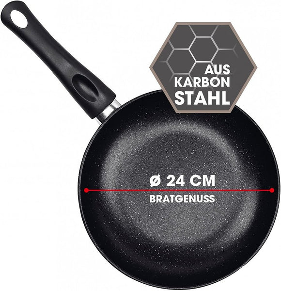 BRATmaxx Karbonstahl-Pfanne Braten Induktion Antihaft Beschichtung 24 cm Schwarz