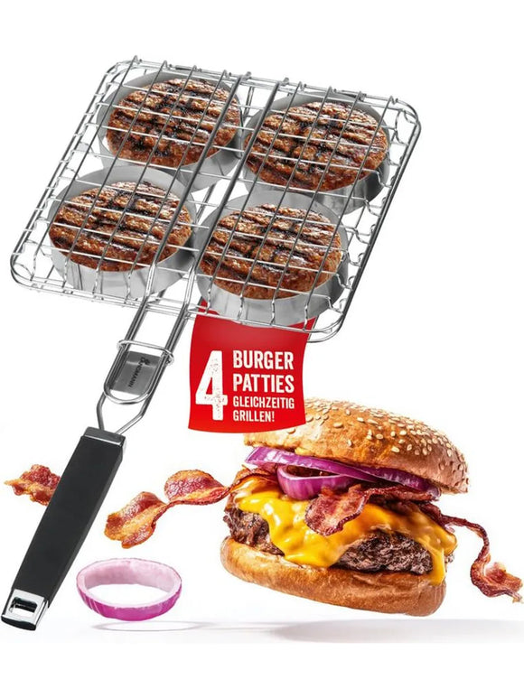 LANDMANN Pure Edelstahl Grillbräter Für 4 Hamburger Patties und Frikadellen