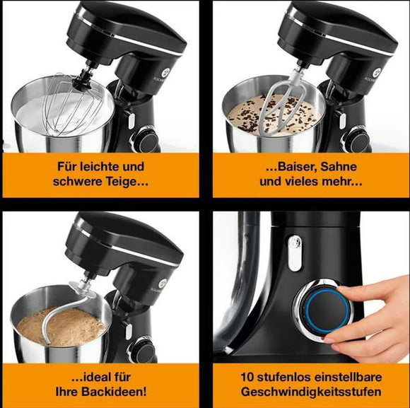 Kochwerk Küchenmaschine Knetmaschine Rührmaschine Edelstahl 1300W 5,5L schwarz
