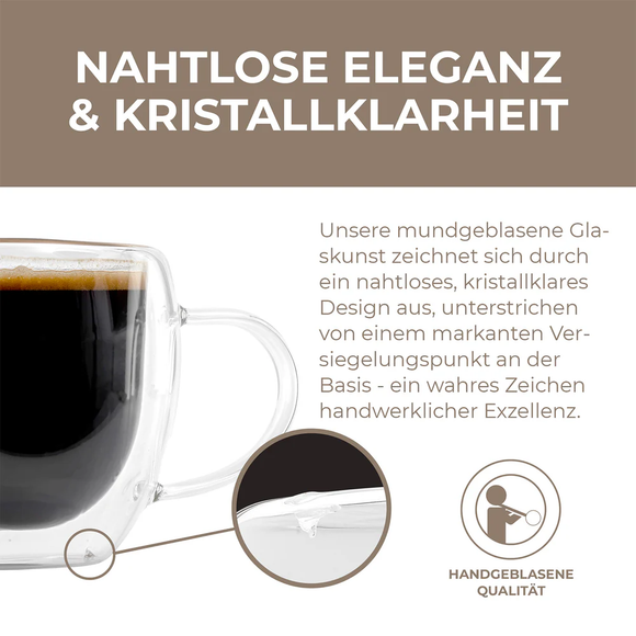 Exitoso Gläser 6er Set doppelwandig Thermogläser Kaffee Tee Froze Latte Smoothie