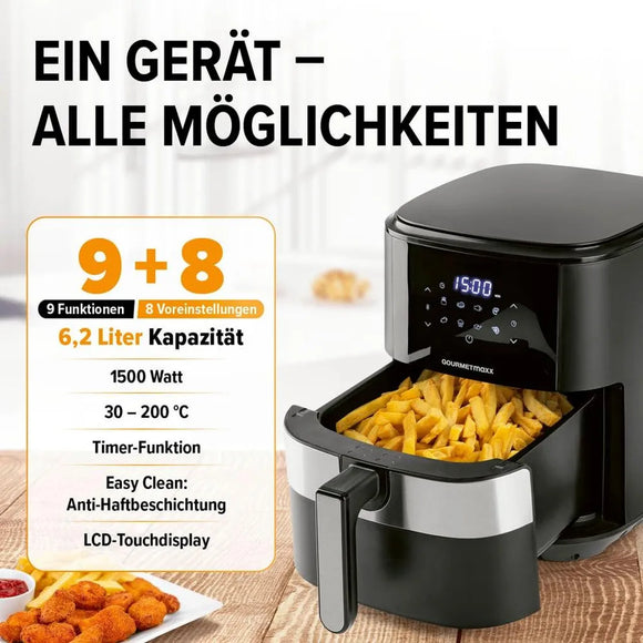 GOURMETmaxx Heißluft-Fritteuse Digital 6,2L 1500W mit 8 Programmen Schwarz