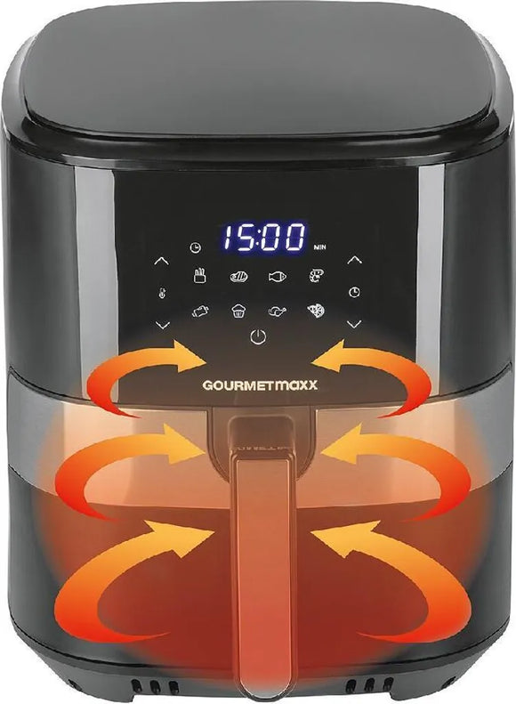GOURMETmaxx Heißluft-Fritteuse Digital 6,2L 1500W mit 8 Programmen Schwarz
