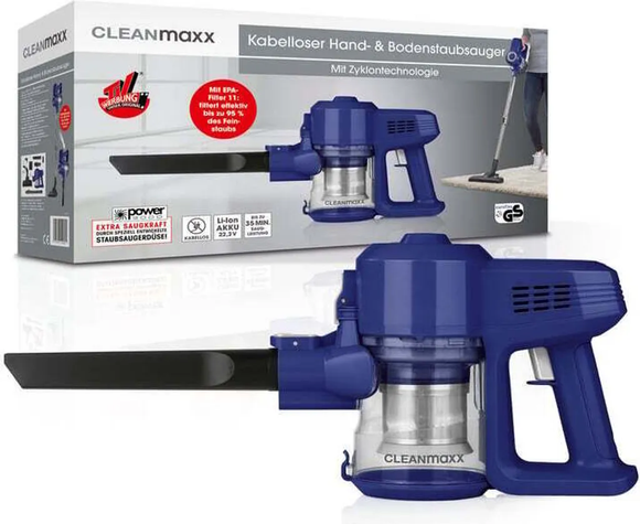 CLEANmaxx 2in1 Akku-Staubsauger Beutellos Kabellos Zyklon Handsauger Boden Auto