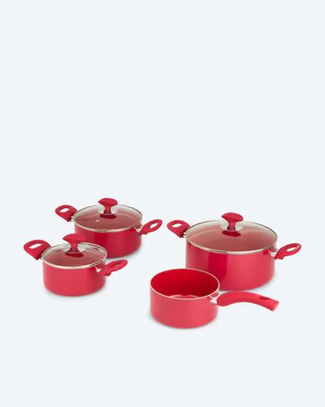 Kaufen rot Topfset 7tlg. mit Glasdeckel Soft-Touch-Griffe Induktion 16 - 24 cm Kochen Küche