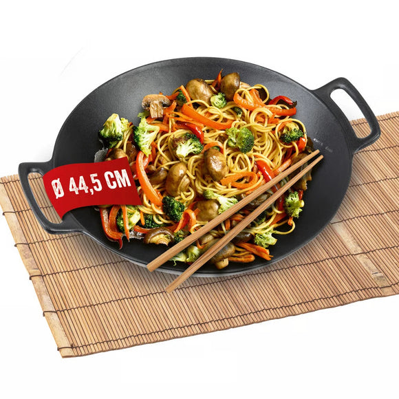 LANDMANN Hochwertiger Grillwok BBQ Gusseisen Grillrost abgeflachter Boden 44,5cm