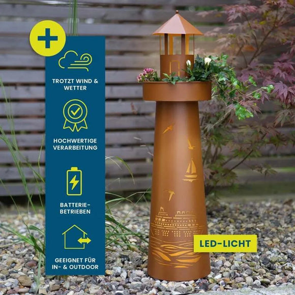 Hoberg LED Leuchtturm 80cm Metall Garten Deko Leuchte Lampe IP44 Timer Rost Look